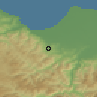 Shaded relief of the 53 km around Büyüklü, drawn from the GMTED2010 grid