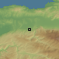 Shaded relief of the 53 km around Çalı, drawn from the GMTED2010 grid