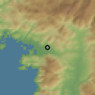 Shaded relief of the 54 km around Çamköy, drawn from the GMTED2010 grid