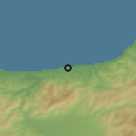 Shaded relief of the 53 km around Akçakoca, drawn from the GMTED2010 grid