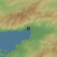 Shaded relief of the 53 km around Akçay, drawn from the GMTED2010 grid