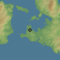 Shaded relief of the 54 km around Çeşme, drawn from the GMTED2010 grid