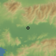Shaded relief of the 54 km around Çırpı, drawn from the GMTED2010 grid
