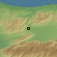 Shaded relief of the 53 km around Cumayeri, drawn from the GMTED2010 grid
