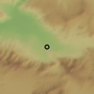 Shaded relief of the 54 km around Akkale, drawn from the GMTED2010 grid