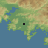 Shaded relief of the 54 km around Dalaman, drawn from the GMTED2010 grid