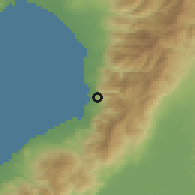Shaded relief of the 54 km around Denizciler, drawn from the GMTED2010 grid