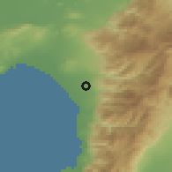 Shaded relief of the 54 km around Dörtyol, drawn from the GMTED2010 grid
