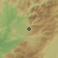 Shaded relief of the 54 km around Düziçi, drawn from the GMTED2010 grid