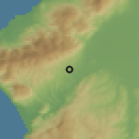 Shaded relief of the 55 km around Ekinci, drawn from the GMTED2010 grid
