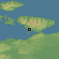 Shaded relief of the 53 km around Erdek, drawn from the GMTED2010 grid