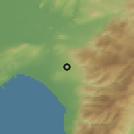 Shaded relief of the 54 km around Erzin, drawn from the GMTED2010 grid
