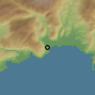 Shaded relief of the 54 km around Finike, drawn from the GMTED2010 grid