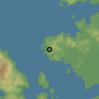 Shaded relief of the 54 km around Foça, drawn from the GMTED2010 grid