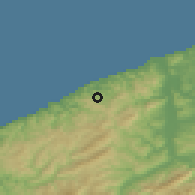 Shaded relief of the 53 km around Gelik, drawn from the GMTED2010 grid