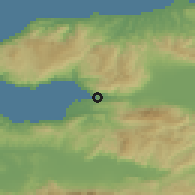 Shaded relief of the 53 km around Gemlik, drawn from the GMTED2010 grid