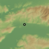 Shaded relief of the 54 km around Germencik, drawn from the GMTED2010 grid