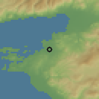 Shaded relief of the 53 km around Gömeç, drawn from the GMTED2010 grid