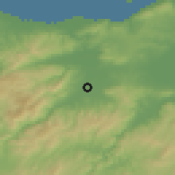 Shaded relief of the 53 km around Gönen, drawn from the GMTED2010 grid