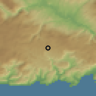 Shaded relief of the 54 km around Gülnar, drawn from the GMTED2010 grid