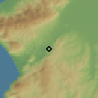 Shaded relief of the 55 km around Gümüşgöze, drawn from the GMTED2010 grid
