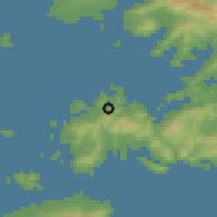 Shaded relief of the 54 km around Gündoğan, drawn from the GMTED2010 grid