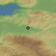 Shaded relief of the 53 km around Gürsu, drawn from the GMTED2010 grid