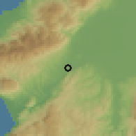 Shaded relief of the 55 km around Güzelburç, drawn from the GMTED2010 grid