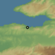 Shaded relief of the 53 km around Güzelyalı, drawn from the GMTED2010 grid
