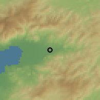Shaded relief of the 53 km around Havran, drawn from the GMTED2010 grid
