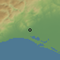 Shaded relief of the 54 km around Huzurkent, drawn from the GMTED2010 grid