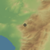 Shaded relief of the 54 km around İslahiye, drawn from the GMTED2010 grid