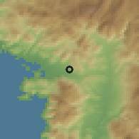 Shaded relief of the 54 km around Karaçulha, drawn from the GMTED2010 grid