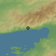 Shaded relief of the 53 km around Altınoluk, drawn from the GMTED2010 grid