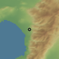 Shaded relief of the 54 km around Karakese, drawn from the GMTED2010 grid