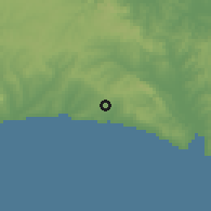 Shaded relief of the 53 km around Kavaklı, drawn from the GMTED2010 grid