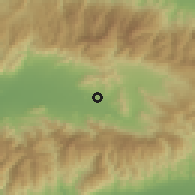 Shaded relief of the 54 km around Kaymakçı, drawn from the GMTED2010 grid