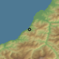 Shaded relief of the 53 km around Kemalpaşa, drawn from the GMTED2010 grid