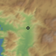Shaded relief of the 54 km around Kemer, drawn from the GMTED2010 grid