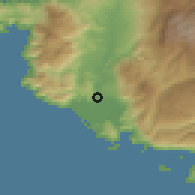 Shaded relief of the 54 km around Kınık, drawn from the GMTED2010 grid