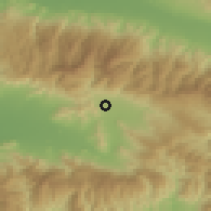Shaded relief of the 54 km around Kiraz, drawn from the GMTED2010 grid