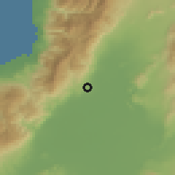 Shaded relief of the 54 km around Kırıkhan, drawn from the GMTED2010 grid