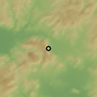 Shaded relief of the 54 km around Kırkağaç, drawn from the GMTED2010 grid