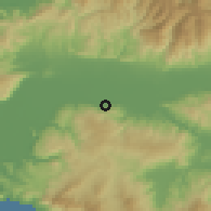 Shaded relief of the 54 km around Koçarlı, drawn from the GMTED2010 grid
