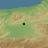 Shaded relief of the 53 km around Konuralp, drawn from the GMTED2010 grid
