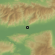 Shaded relief of the 54 km around Köşk, drawn from the GMTED2010 grid