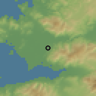 Shaded relief of the 54 km around Koyundere, drawn from the GMTED2010 grid