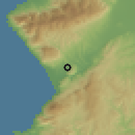 Shaded relief of the 55 km around Koyunoğlu, drawn from the GMTED2010 grid
