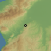 Shaded relief of the 55 km around Antakya, drawn from the GMTED2010 grid