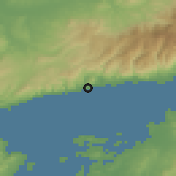 Shaded relief of the 53 km around Küçükkuyu, drawn from the GMTED2010 grid